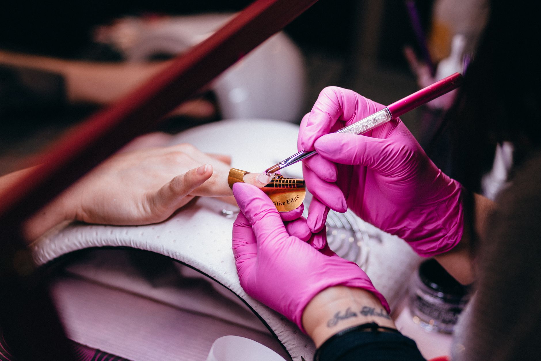 A manicure in progress